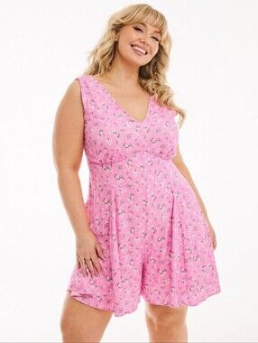 Pink Floral V-Neck Sleeveless Romper